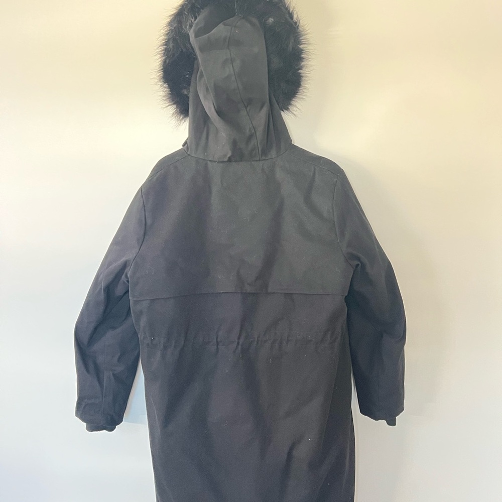 Women's Black Hooded Maternity Winter Coat With Removable Front Panel - Picture 4 of 5